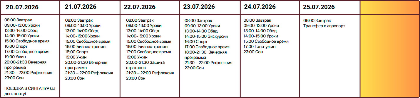 Расписание занятий в языковом лагере